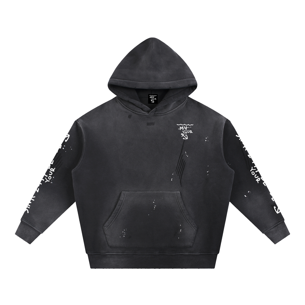 "Brooklime" Vintage Washed Frayed Fleece Hoodie