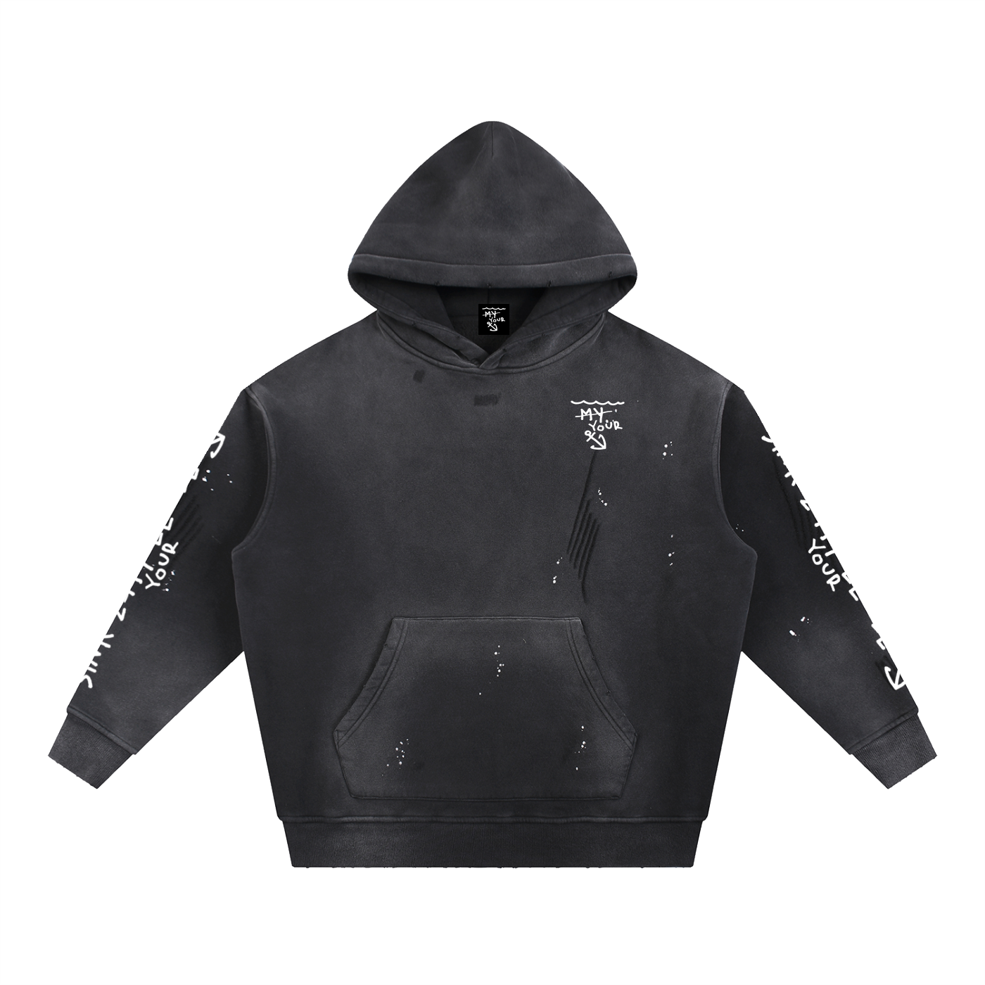 "Brooklime" Vintage Washed Frayed Fleece Hoodie