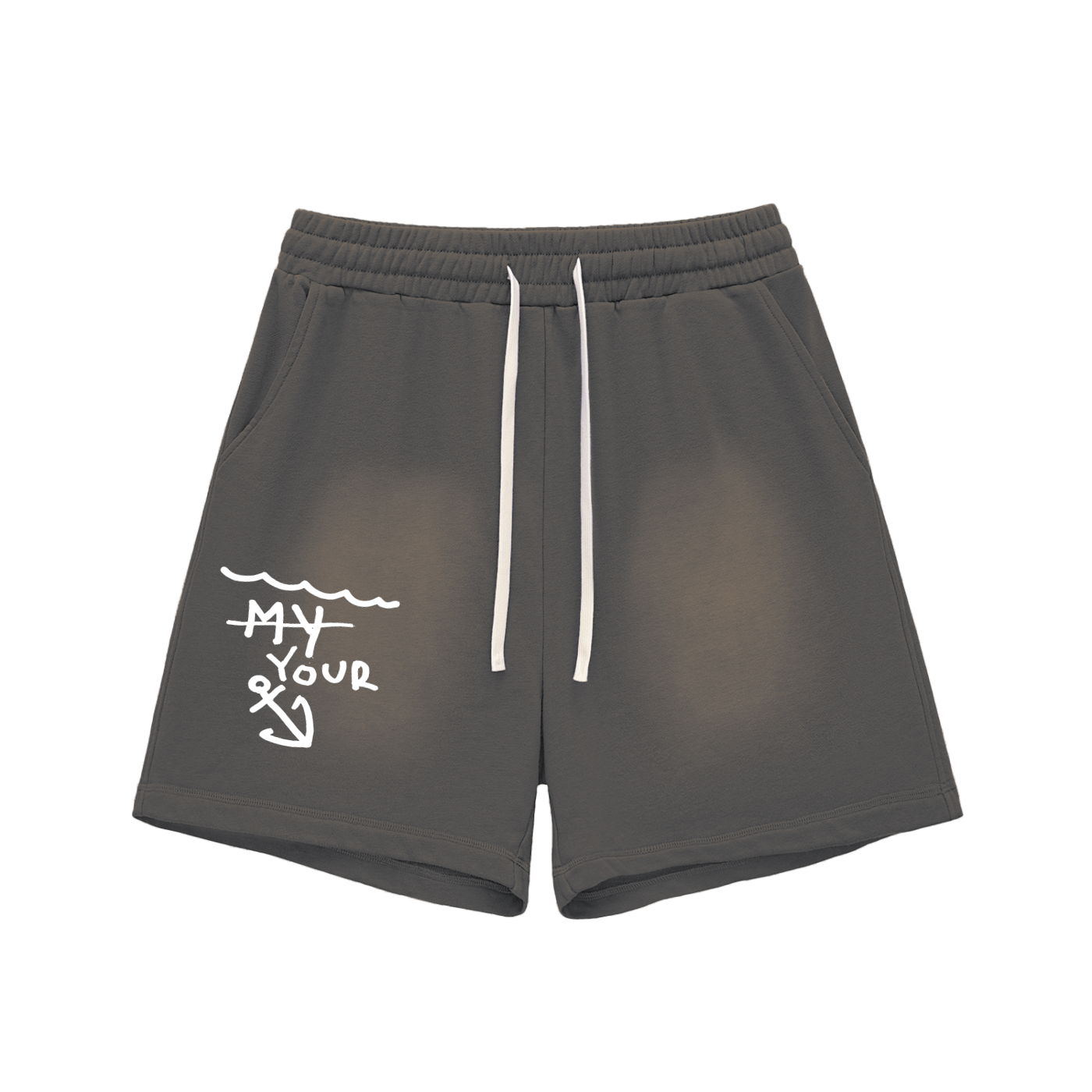 "Sink 2 Your Level" Sun Fade Raw Edge Cotton Shorts