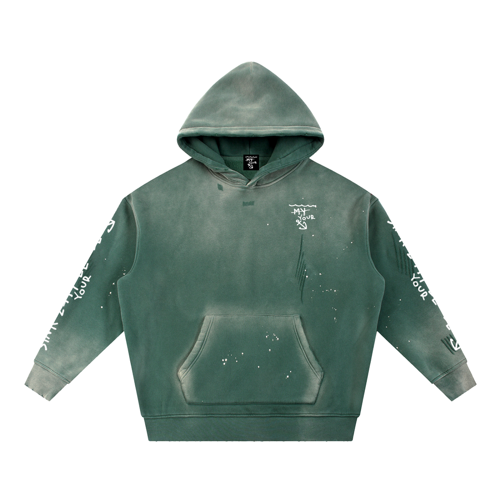 "Night Dive" Vintage Washed Frayed Fleece Hoodie