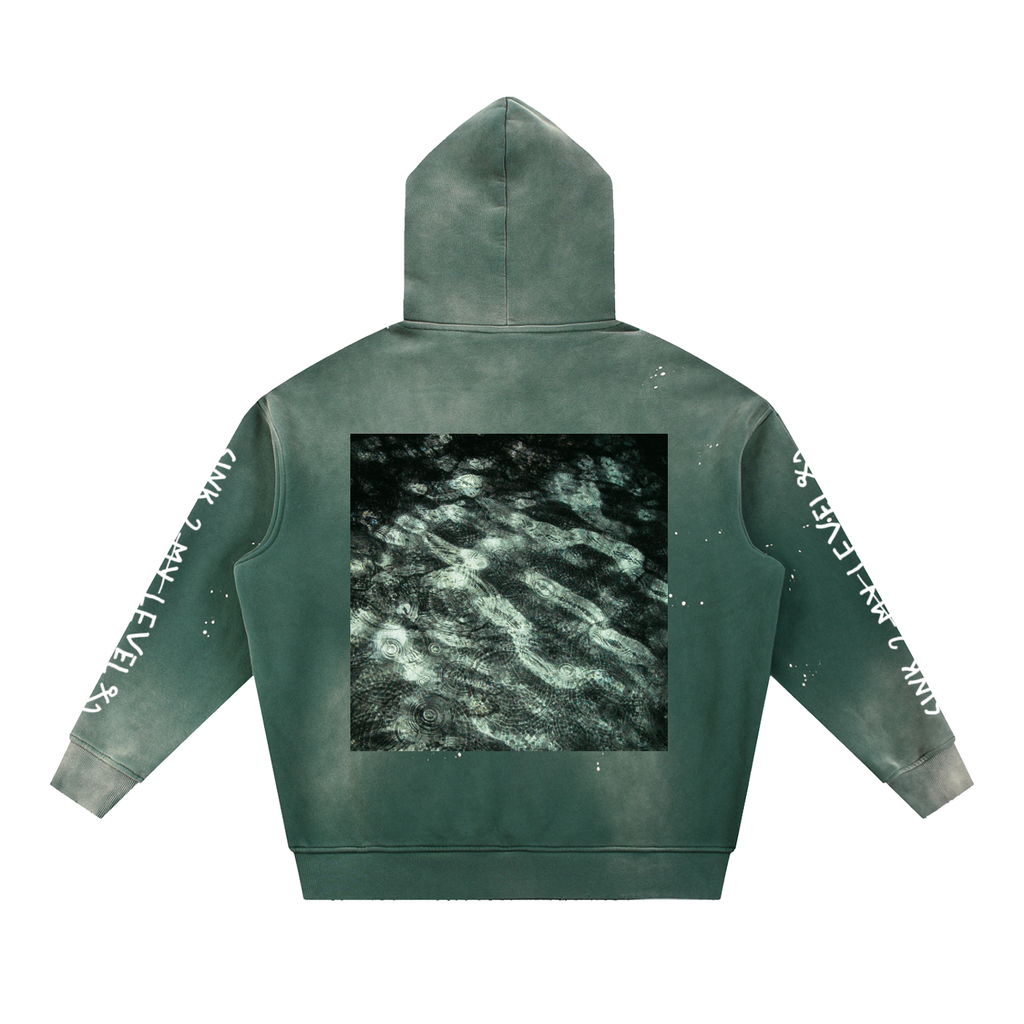 "Night Dive" Vintage Washed Frayed Fleece Hoodie