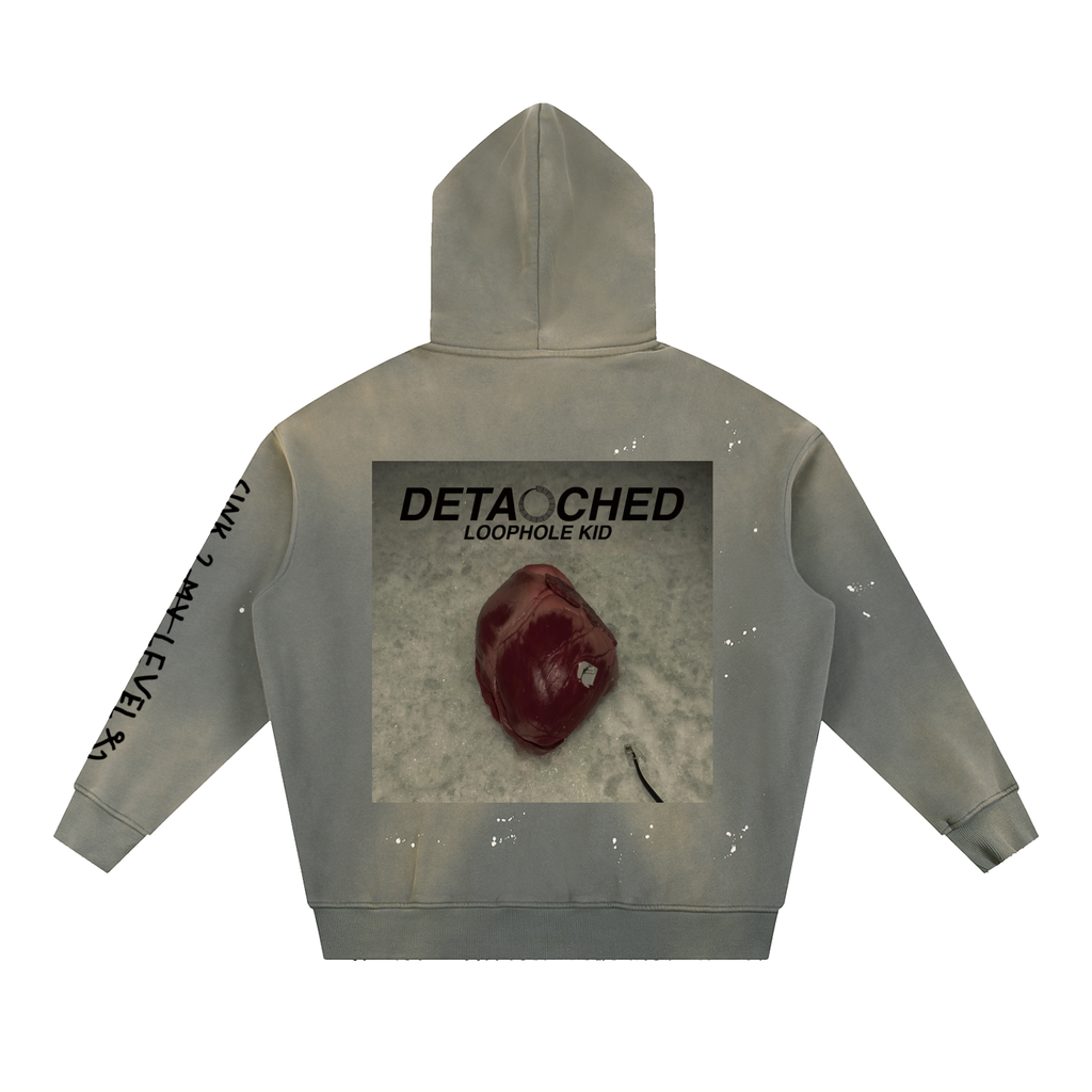 "Detached" Vintage Washed Frayed Fleece Hoodie